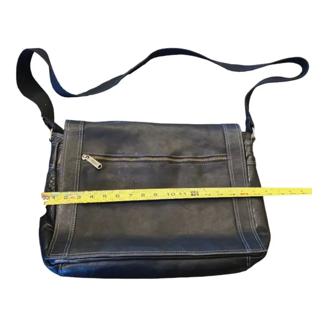 eBags Black Leather‎ Messenger Crossbody Computer Bag